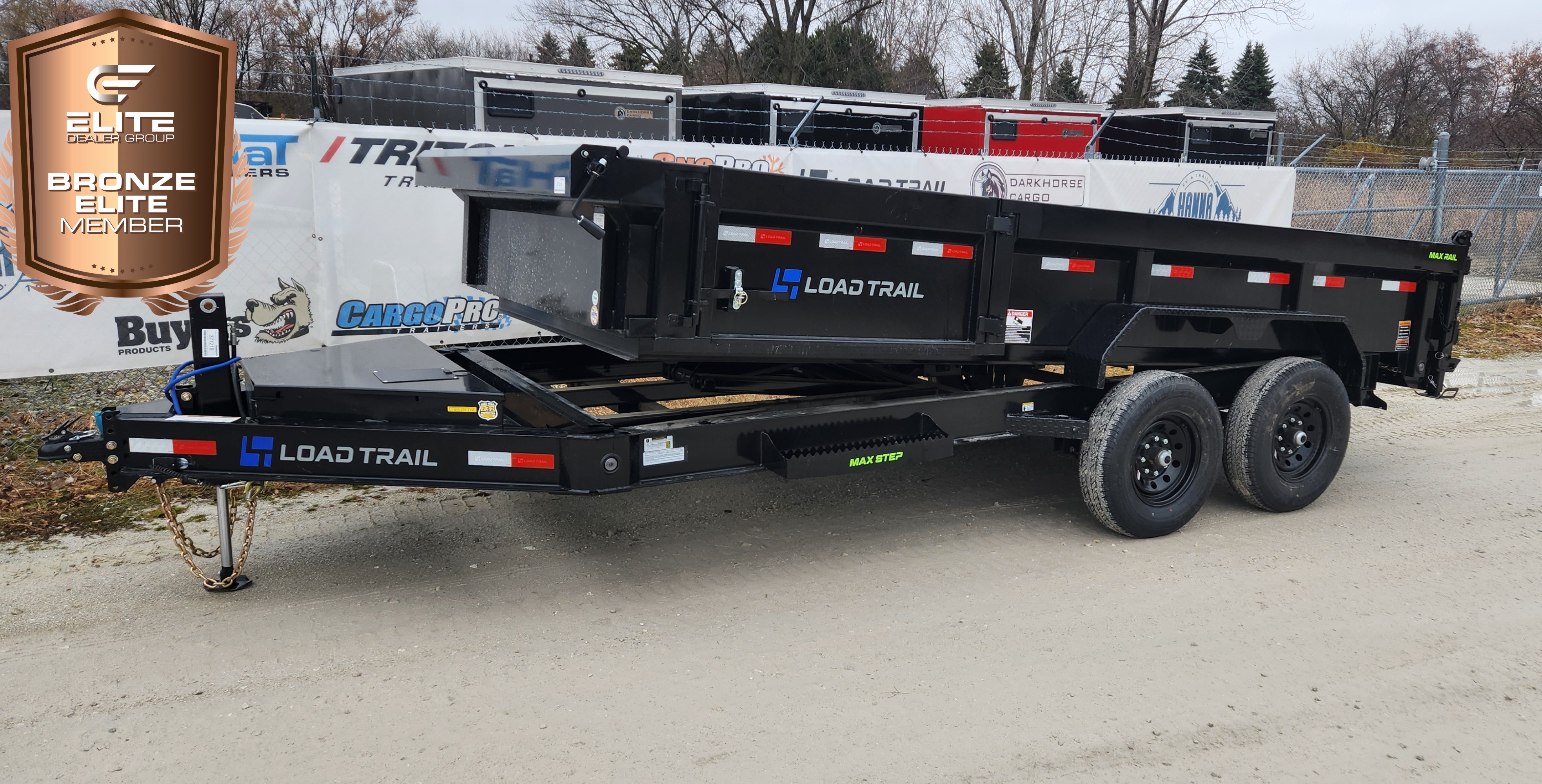 Load Trail 83x16 Tandem Axle 14,000 Lb Dump Trailer with Scissor Lift  & Hydraulic Jack - 7 Gauge Floor& Fork Holder